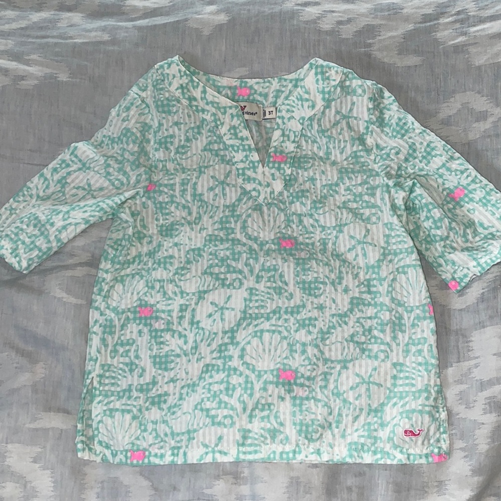Vineyard Vines Kids Swim Coverup in Aqua and Pink